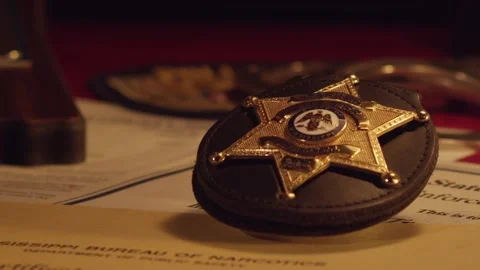 Sheriff Badge Law Enforcement Dramatic Lighting Stock Footage 251841629