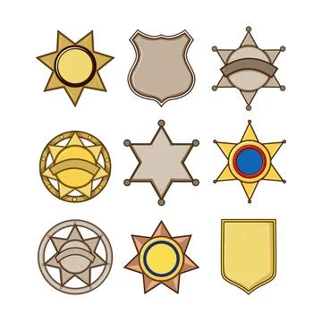 Sheriff badge set cartoon vector illustration Stock Illustration