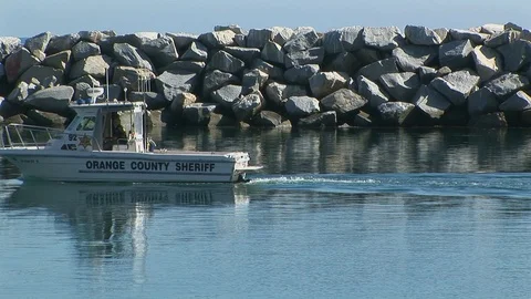 Sheriff boat Dana Point CA Stock Footage 90436997