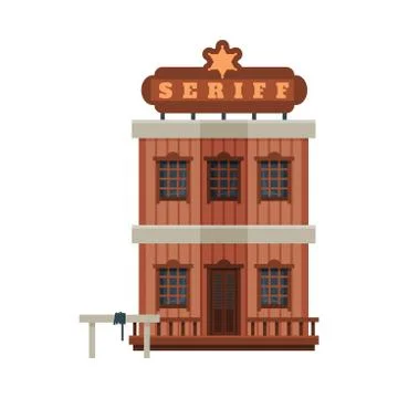 Sheriff Office Architectural Construction, Wild West Wooden Building, Western Stock Illustration
