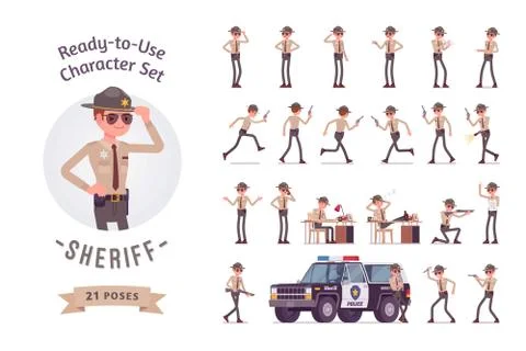 Sheriff ready-to-use character set Stock Illustration