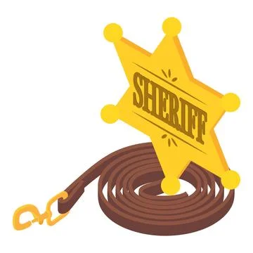 Sheriff symbol icon isometric vector. Gold sheriff badge and leather horse belt Ilustração Stock