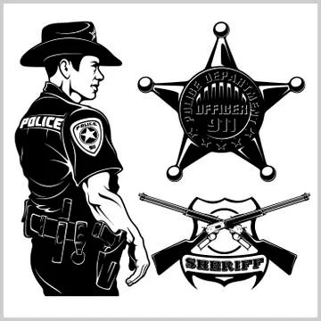 Sheriff Vector set - Design elements, Badge, Sheriff in Monochrome style. Vector Stock Illustration