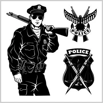 Sheriff Vector set - Wild West. Design elements, Badge, Sheriff in Monochrome 스톡 일러스트