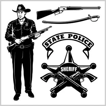 Sheriff Vector set - Wild West. Design elements, Badge, Sheriff in Monochrome Stock Illustration