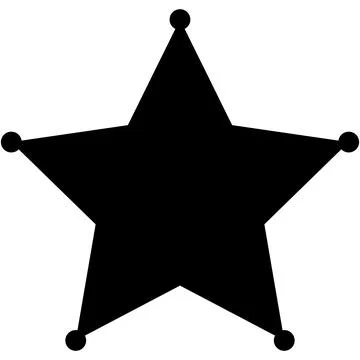 Sheriff's badge, solid black badge icon shaped like five pointed star. Stock Illustration