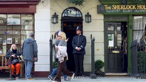 Sherlock Holmes Museum at 221b Baker Street in London, UK  Video stock 110622452