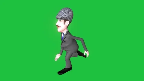 Sherlock Holmes Type Character, Running:  Loop + Matte Video stock 95501135