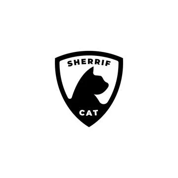 Sherrif cat logo emblem. Security logo. Cat silhouette with shield Stock Illustration