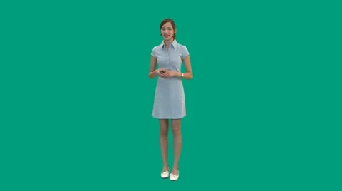 She's got no pockets in her skirt - phone - green screen - pre keyed - MINT.GS Stock-Footage 8573428