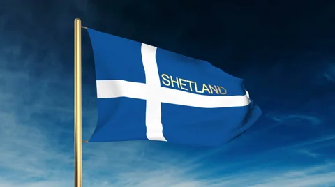 Shetland flag slider style with title. Waving in the wind with cloud background Stock Footage 48335445