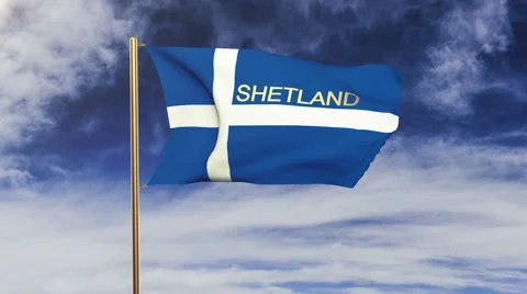 Shetland flag with title waving in the wind. Looping sun rises style.  Animation 스톡 동영상 48335622
