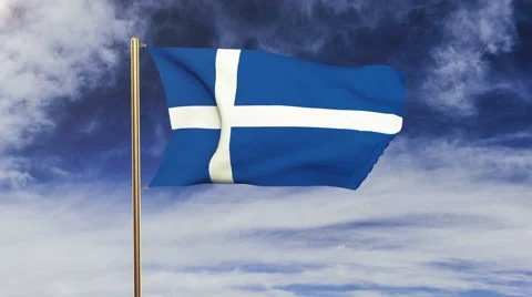 Shetland flag waving in the wind. Green screen, alpha matte. Loopable animation Video stock 48335559
