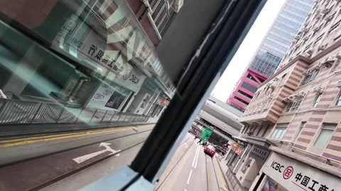 Sheung Wan Tram Views in Motion April 4 2025 Stock Footage 306724190