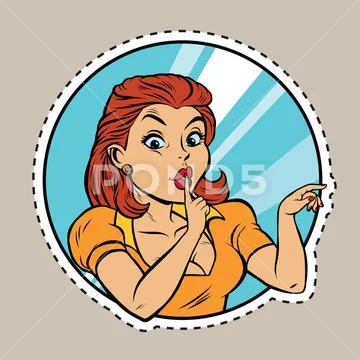 Shh gesture, beautiful young woman pop art retro Stock Illustration