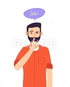 Shh man. Business secret, serious male with silence hand gesture at closed mouth Stock Illustration