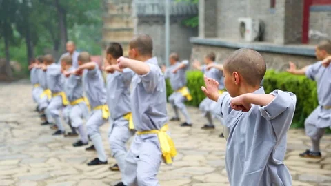 Shi Yan Xiu training Shaolin monks in Kung fu Stock Footage 88676695
