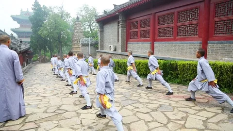 Shi Yan Xiu training Shaolin monks in Kung fu Stock Footage 88676830