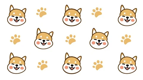 Shiba Inu Pattern Sticker with Faces and Paw Prints Stock Footage 335592274