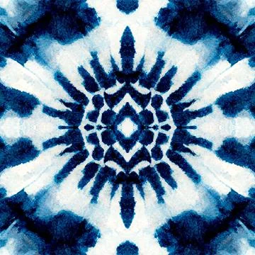 Shibori dye tie seamless pattern - blue watercolor abstract texture. Illustrazione stock