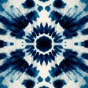 Shibori dye tie seamless pattern - blue watercolor abstract texture. Illustrazione stock