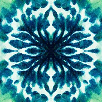 Shibori dye tie seamless pattern - blue watercolor abstract texture. Illustrazione stock