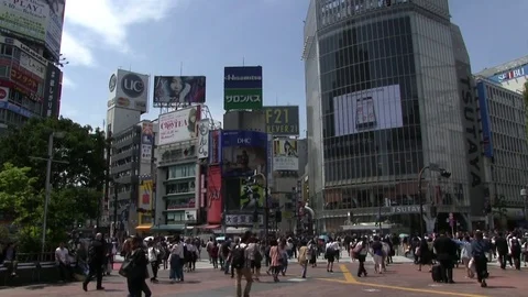 Shibuya crossing daytime wide shot Stock Footage