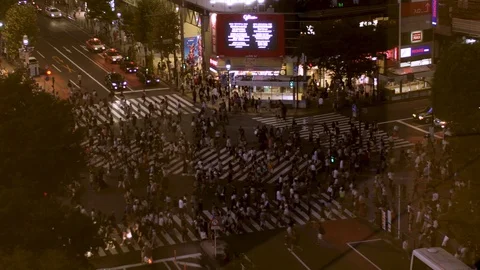 Shibuya crossing Mass Crowd mob army streets Overpopulation Stock Footage 80396304
