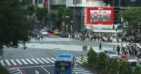 Shibuya Crossing, Tokyo, Japan - Slow Motion Stock Footage