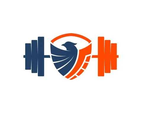 Shield with abstract eagle and gym barbell Stock Illustration