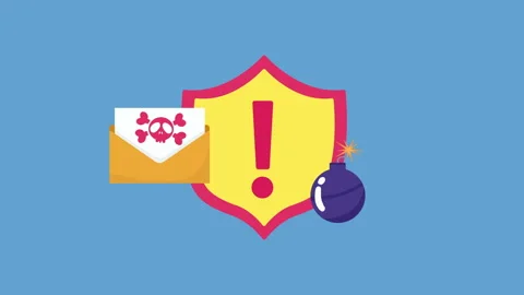 Shield With Alert Symbol Cyber Security 2d Animation with Alpha Matte Stock Footage 336293883