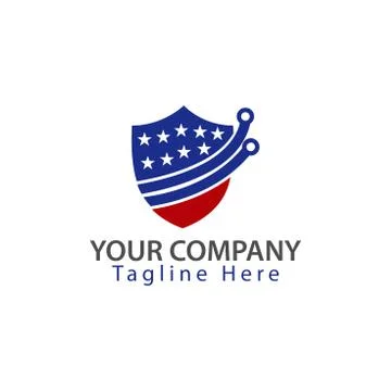 Shield and American flag. Technology icon. Illustrazione stock