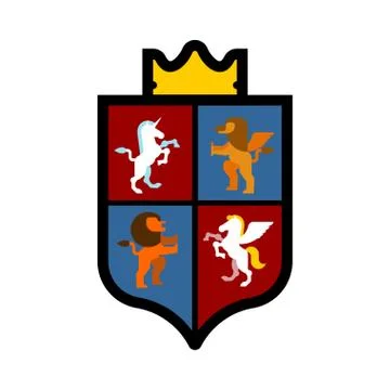 Shield and Animals heraldic set symbol. Pegasus and Lion and Gryphon. Sign Be Stock Illustration