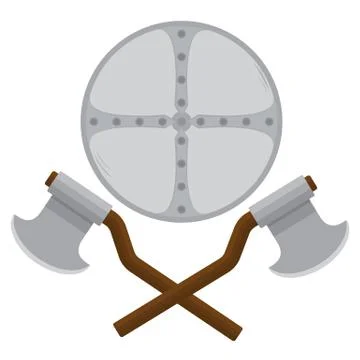 Shield and ax  cartoon vector illustration for web and print medieval . . Stock Illustration
