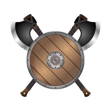 Shield and axe emblem vector Stock Illustration