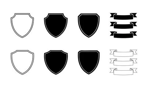 Shield and Banner Icon Set Simple Vector Graphic Elements Design Stock Illustration