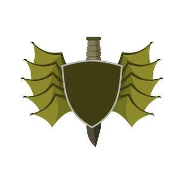 Shield and bat wings emblem. Devil Wing heraldry symbol. Military knife Stock Illustration