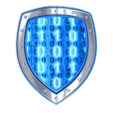 Shield and binary code (done in 3d, isolated) Stock Illustration