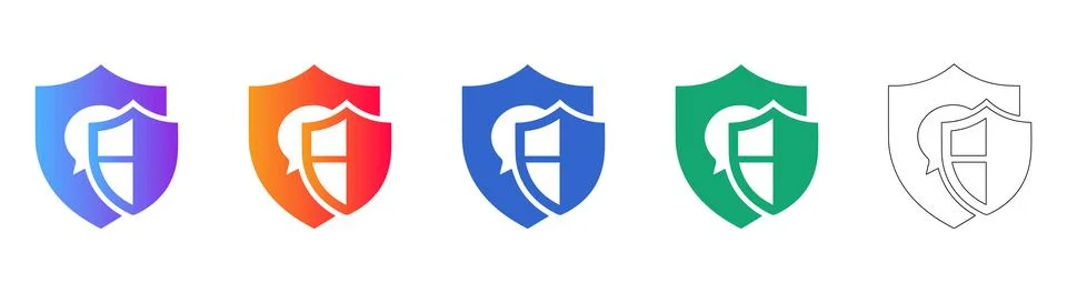 Shield and Bubble Icon Set Stock Illustration