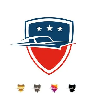 Shield and Car Vector Sign Stock Illustration