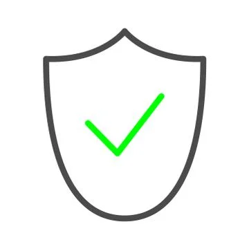 Shield and Check Mark Icon. Outline Vector Logo Template Stock Illustration