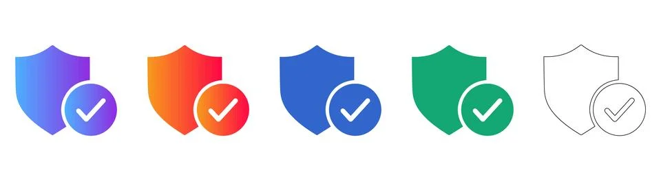 Shield and Checkmark Icons for Security Verification Stock Illustration