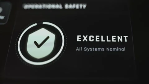 Shield and checkmark interface reports excellent operational safety Stock Footage 342482070