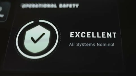 Shield and checkmark interface reports excellent operational safety Stock Photos