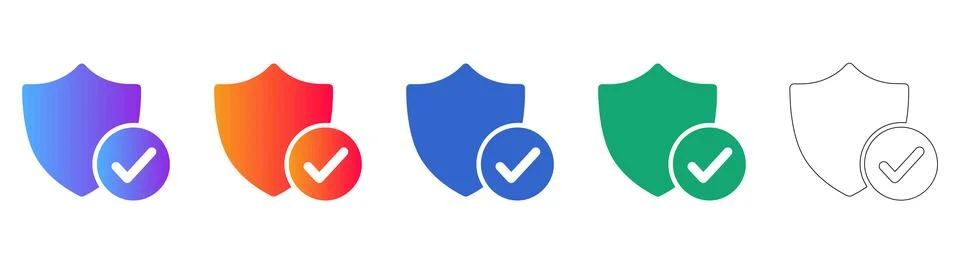 Shield and Checkmark Security Icons Set Stock Illustration