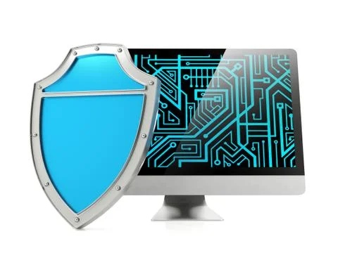 Shield and computer screen, computer security concept Stock Illustration