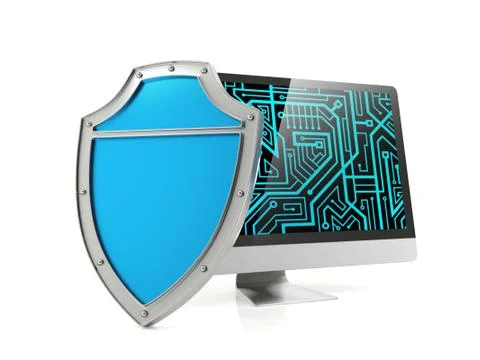 Shield and computer screen, computer security concept Stock Illustration