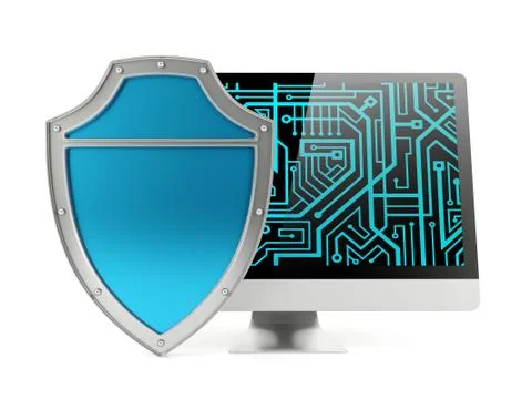 Shield and computer screen, computer security concept Stock Illustration
