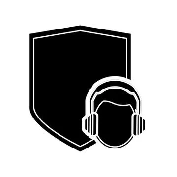 Shield and construction worker with earmuffs icon Stock Illustration