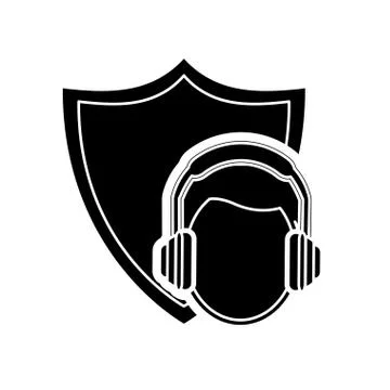 Shield and construction worker with earmuffs icon Stock Illustration